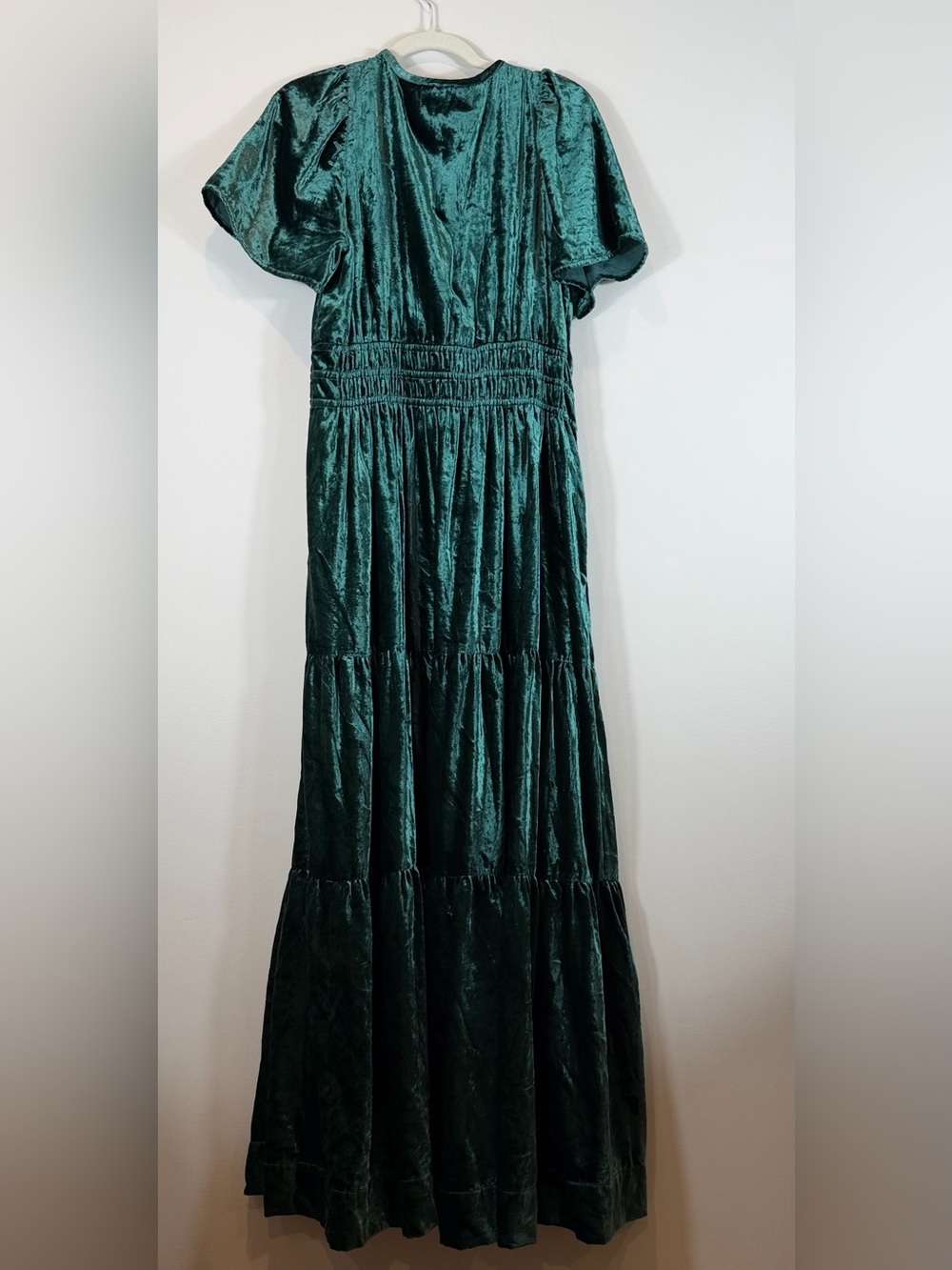Anthropologie Somerset Velvet Emerald Green Velvet Tiered V-NeckMaxi Dress M - Picture 7 of 8